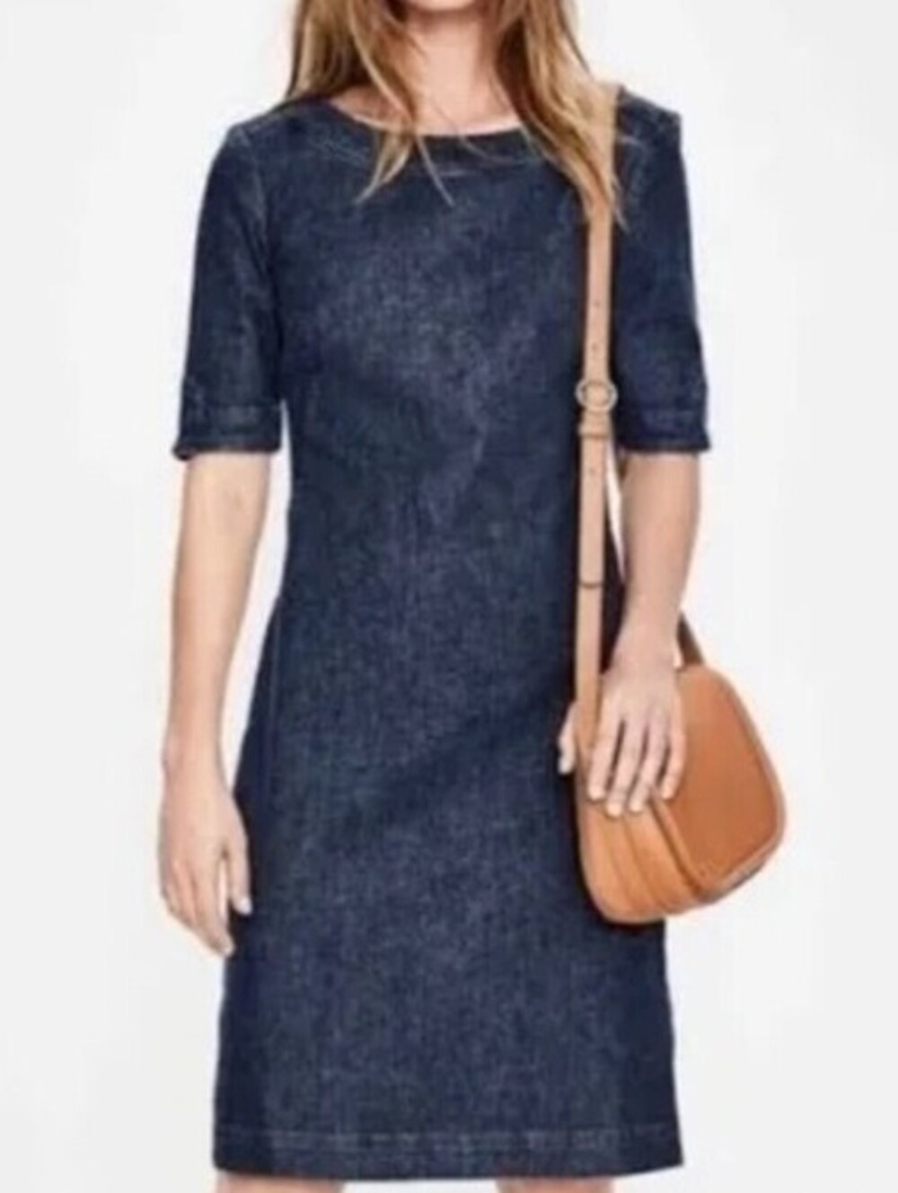 BODEN Dark Wash Rhea Cotton Contrast Denim Shift Dress - Size - 6